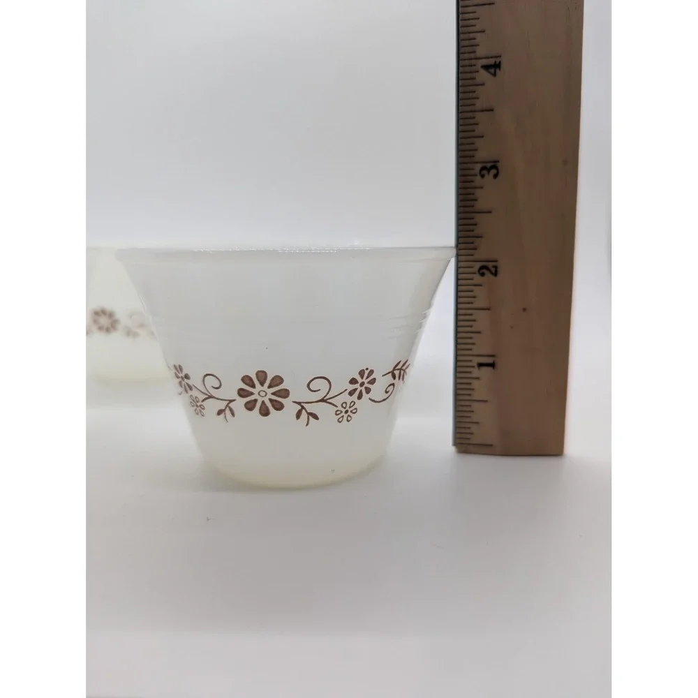 Dynaware Pyr-O-Rey Milk Glass Custard Cups Ramekins Floral Set‎ of 4 Vintage